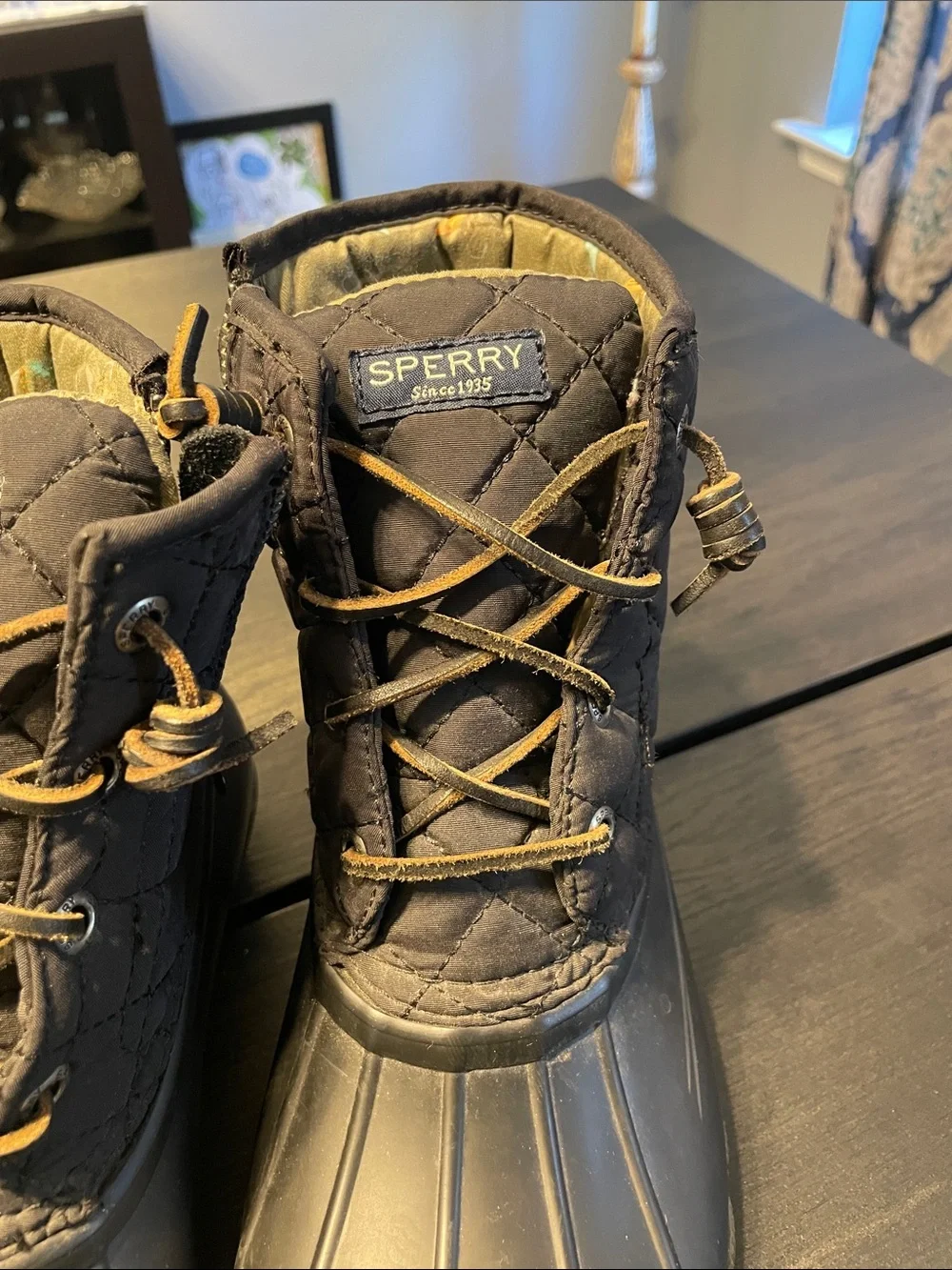 Sperry Saltwater Quilted Black and Tan Waterproof Ankle Duck Boots